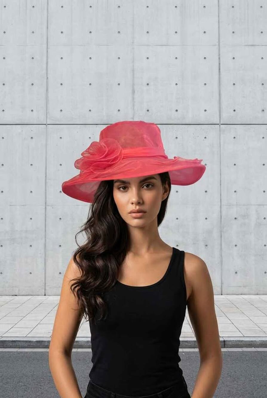 Hot Pink Organza Wide Brim Sun Hat